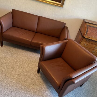 Lædersofa 2 pers. og 1 lænestol