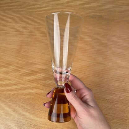 Retro vinglas med orangebrun fod 18cm - Billede 2