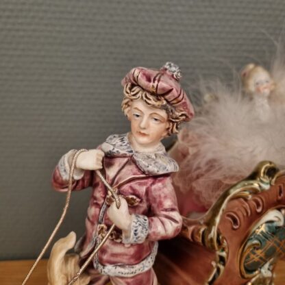 Figur af majolica, mand med hun og kane, ant. Napoli 19. årh. - Image 2