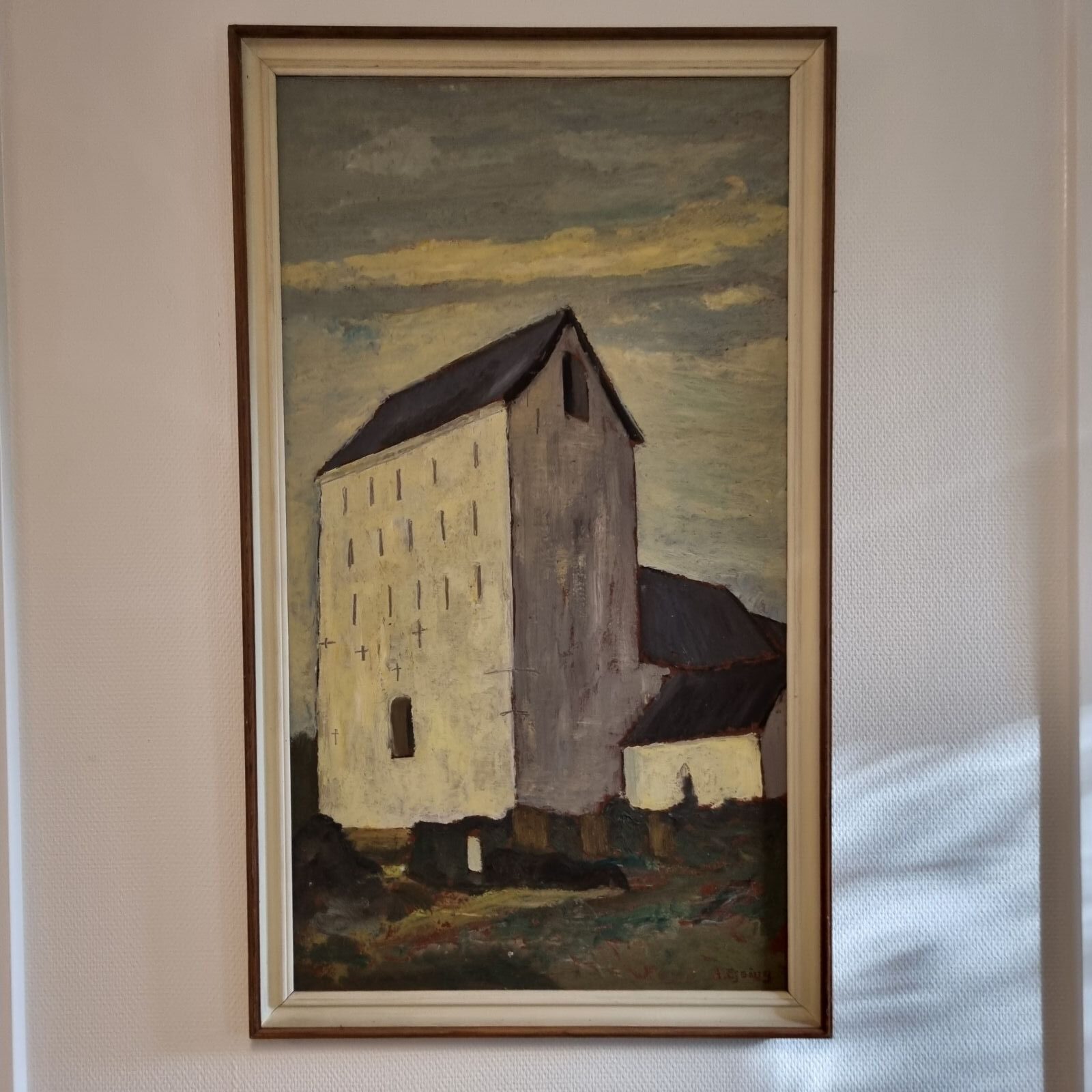 A. Ejsing - olie på plade - motiv af kirke