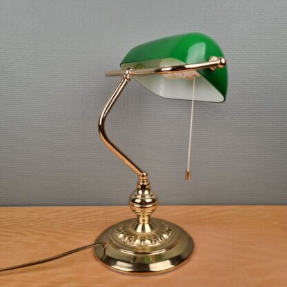 Bibliotekslampe i messing med grøn skærm - Image 2