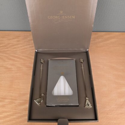 2 Georg Jensen lysholdere juletræ og gås inkl. selvslukkende lys
