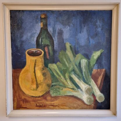Stilleben - ukendt kunstner - opstilling med porrer og vin