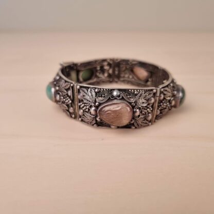 Antikt kinesisk armbånd i sølv - filigran med sten - Image 2