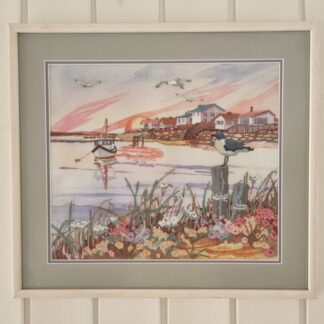 Blandet teknik - akvarel og broderi - kystmotiv