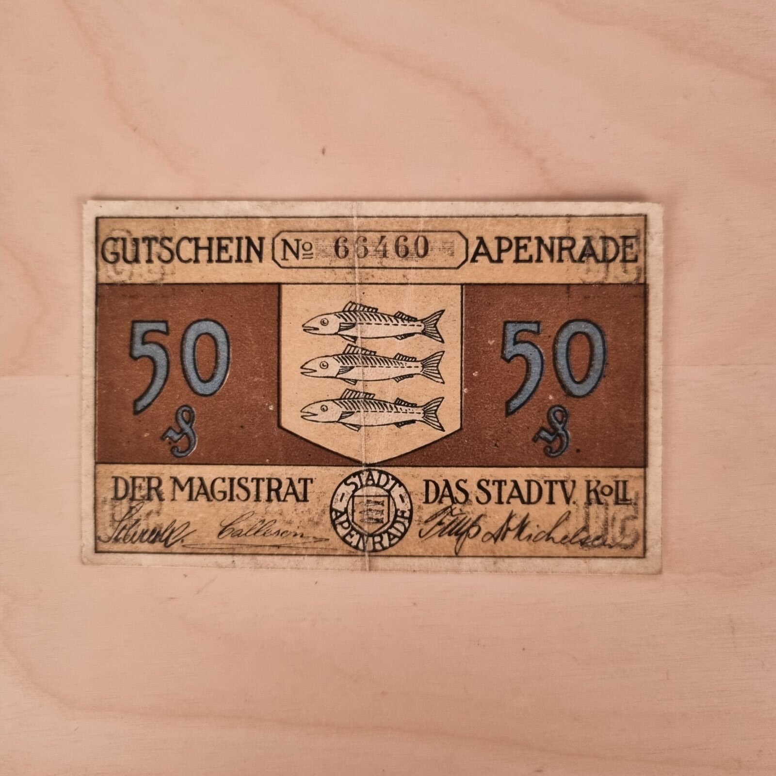 Pengeseddel fra Aabenraa / Apenrade - 50 pfennig - 1920