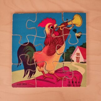 Gammelt træ-puslespil med hane - 9 brikker