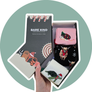 BARE KIND voksen julesokker - 3pak Julepindsvin, Jule højlandskvæg og Juleskildpadde str. 37-40,5