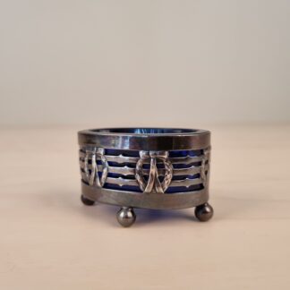 Victoriansk saltkar - pletsølv og koboltblåt glas - ovalt