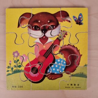 Gammelt træ-puslespil med hund - 9 brikker