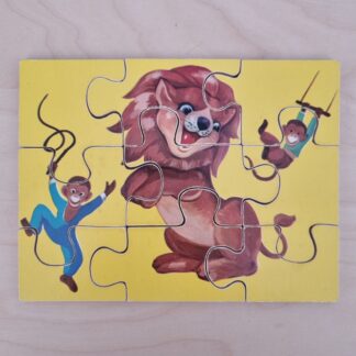 Gammelt træpuslespil med løve - 9 brikker