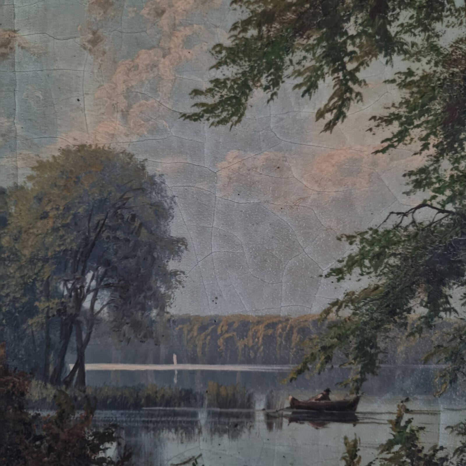 Olie på lærred - Parti med sø og lille båd - cirka 1880 - Billede 2