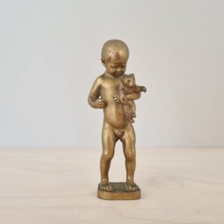 Rudolf Marcuse - Art nouveau figur i bronze af nøgen dreng med bamse