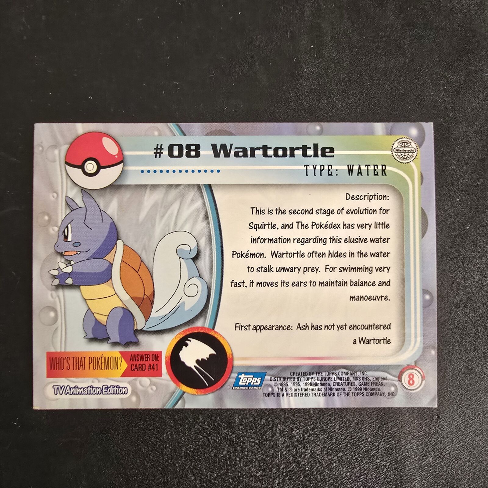 Pokémon Topps samlekort – Wartortle #08 - Billede 2