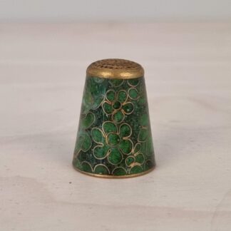 Fingerbøl i cloisonne - grøn med guld