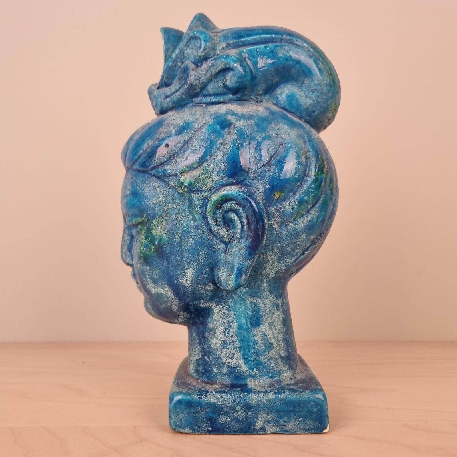 Aldo Londi for Bitossi - Kwan Yin figur i krakeleret "Rimini Blu" glasur - Billede 4