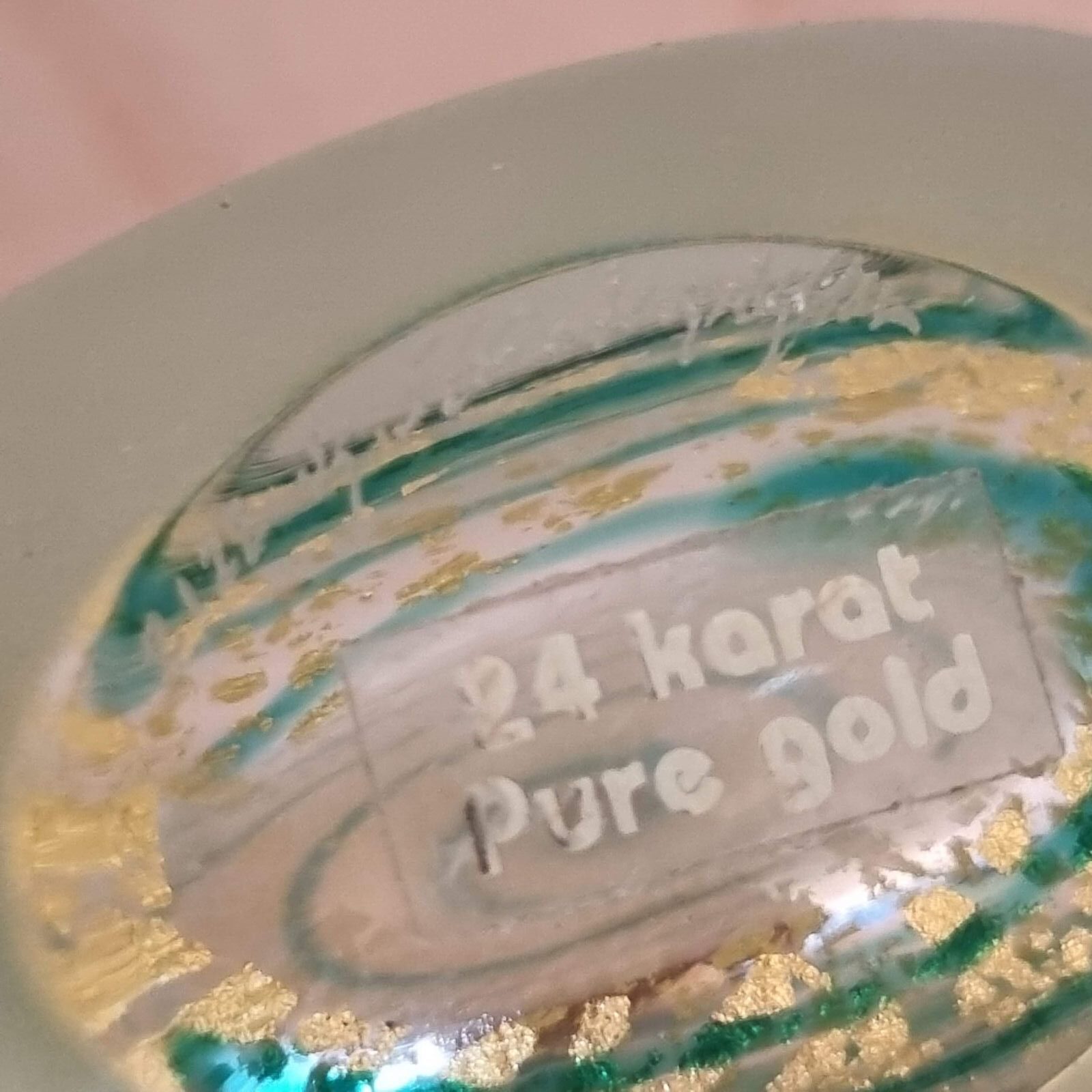 Strömbergshyttan vintage parfumeflaske i frosted glas m. guldstøv & turkise striber - Billede 5
