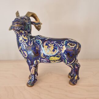 Stor cloisonné / emaljeret vædder skulptur - 1940erne - 33 x 31 cm