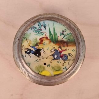 Orientalsk / Persisk pilleæske el. snusdåse i metal, med perlemor - 4,5cm Ø