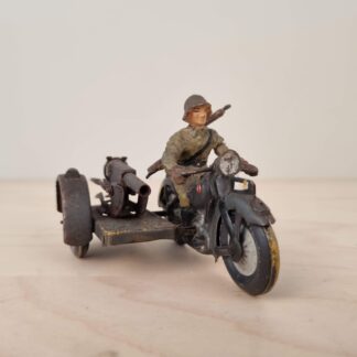 Lineol figur - Motorcykel og sidevogn med maskinkanon - ca. 1938 - 7cm høj