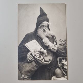 Antikt julekort med mand i julemandskostume - påskrevet - 1908