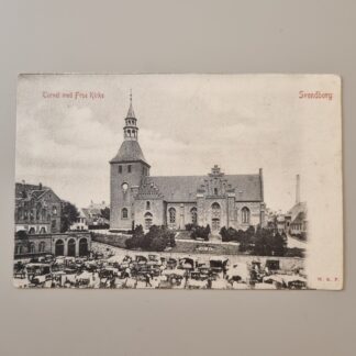Postkort fra Svendborg, Torvet med Frue Kirke, ca. 1910