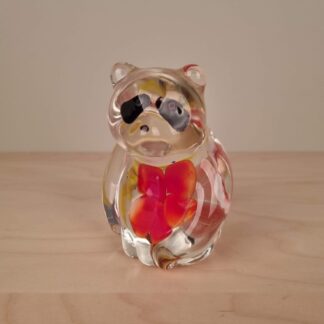 Massiv panda brevpresse / figur i klart glas med blomster - 12cm