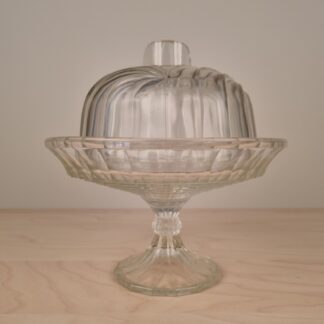 Gl. fransk kageopsats med låg i presset glas - ca. 1920