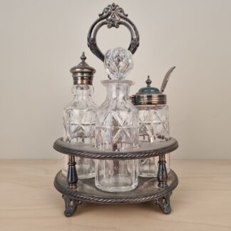 Antik engelsk platmenage med slebne glas, ca. 1880–1900 - Sølvplet