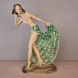 Stor art deco figur i gips - danserinde i grønt - 39cm
